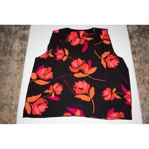 CAbi Black Floral Blouse with Orange and Pink Accents